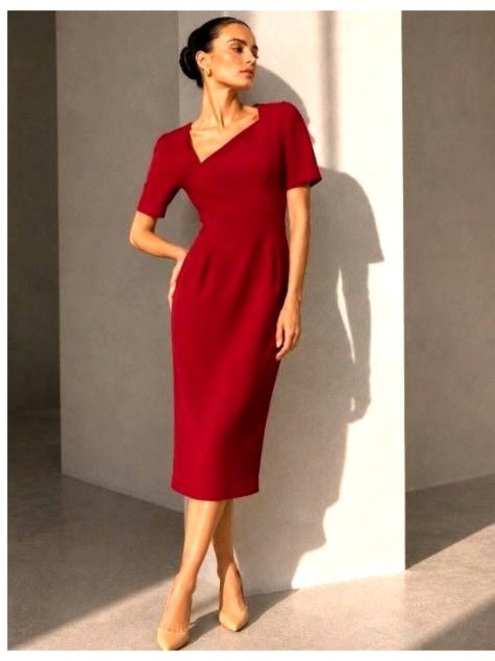 Dress the Population Asymmetrical Midi Dress Editorial Glam S Upscale Structured